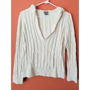Ann Taylor Cable Knit V-neck Hooded Sweater